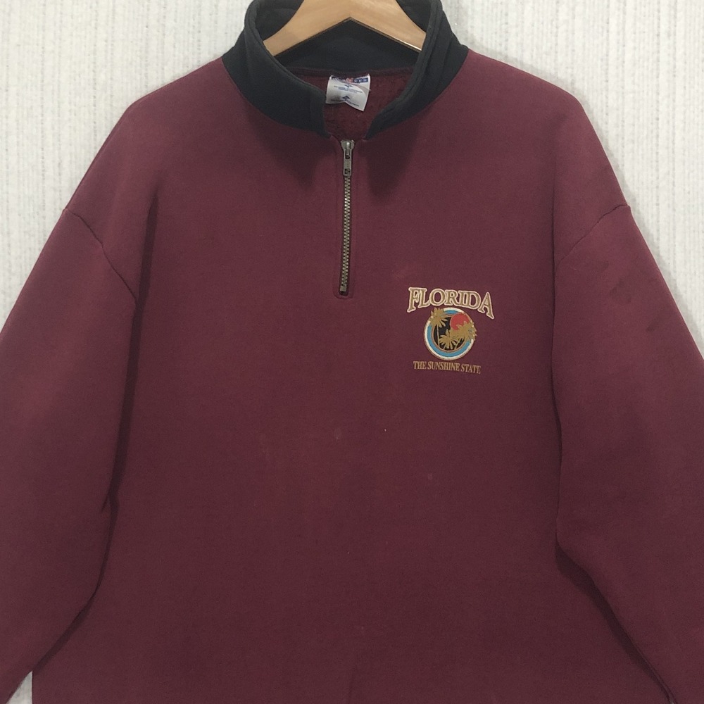 Vintage Jerzees Florida The Sunshine State Quarter Zip Sweatshirt Burgundy XL